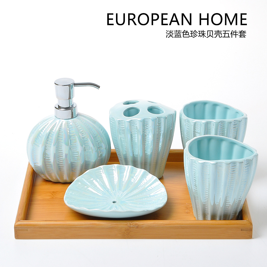 歐式陶瓷衛浴套裝陶瓷衛浴五件套 創意歐式牙具浴室用品 珍珠貝殼手工洗漱套裝 衛生間洗漱用品|生活用品|工業/產品|佐木熊本 - 原創設計作品 